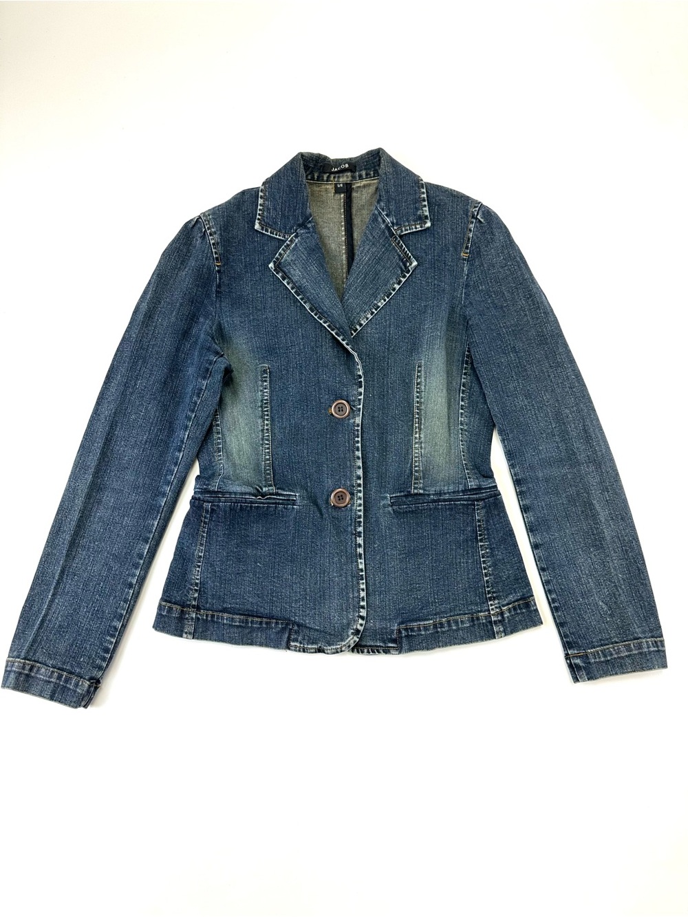 Jacob Vintage Stretch Denim Blazer Fitted Unlined Womens Small